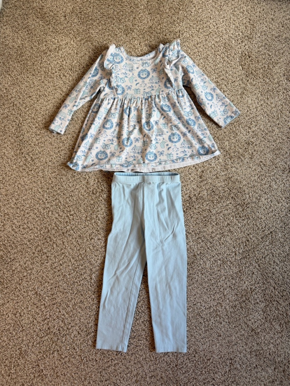 Blue Christmas Print Tunic & Legging Set